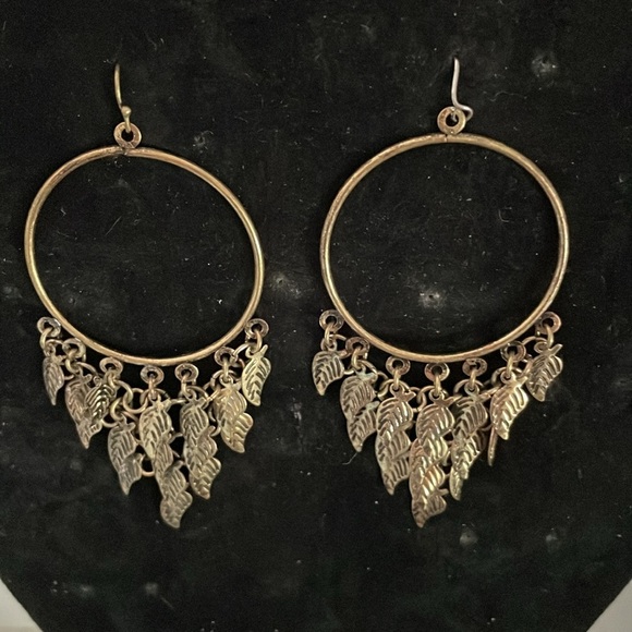 3.5” Bohemian mixed metal open circle hoop drop dangle earrings on wires - Picture 3 of 12